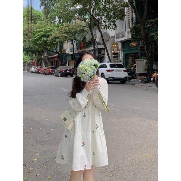 Set 2 món chất hoa đũi EMIX, đầm babydoll dáng ngắn kèm áo 2 dây, dài tay, form rộng 00166