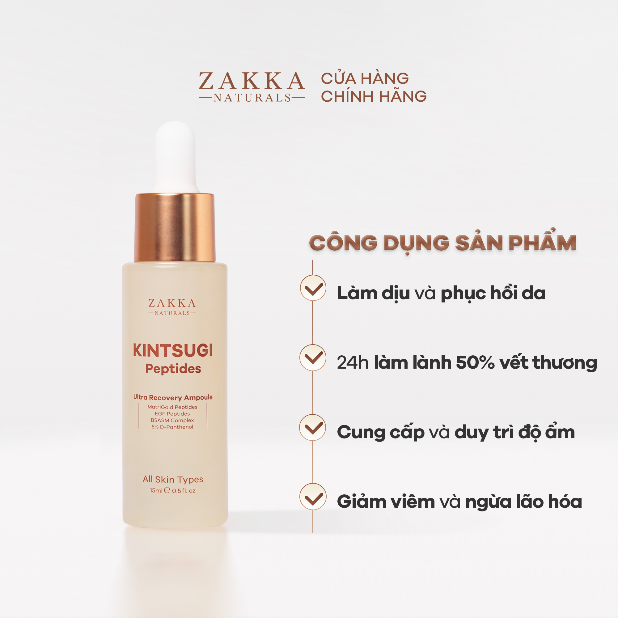 [MINISIZE] Tinh Chất Phục Hồi Chuyên Sâu Độ Ẩm &amp; Lành Tổn Thương Zakka Naturals Kintsugi Peptides Ultra Recovery Ampoule 15ml