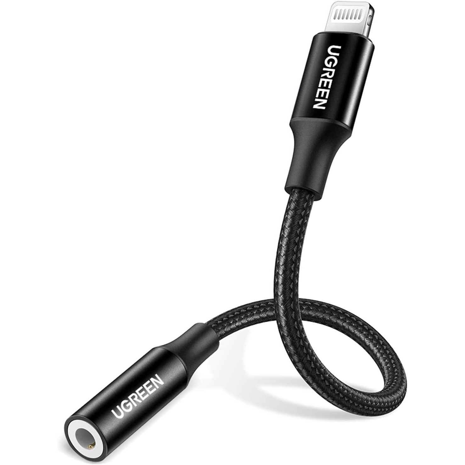 Cáp chuyển đổi có chipset lightning sang 3.5mm 10CM màu đen Ugreen 70860 US211 Hàng Chính Hãng