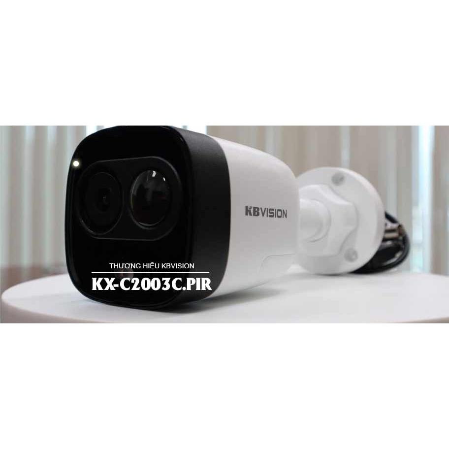 Camera HDCVI hồng ngoại 2.0 Megapixel KBVISION KX-C2003C.PIR (Hỗ trợ đèn flash và loa báo động, Tích hợp sẵn micro) - Hàng chính hãng