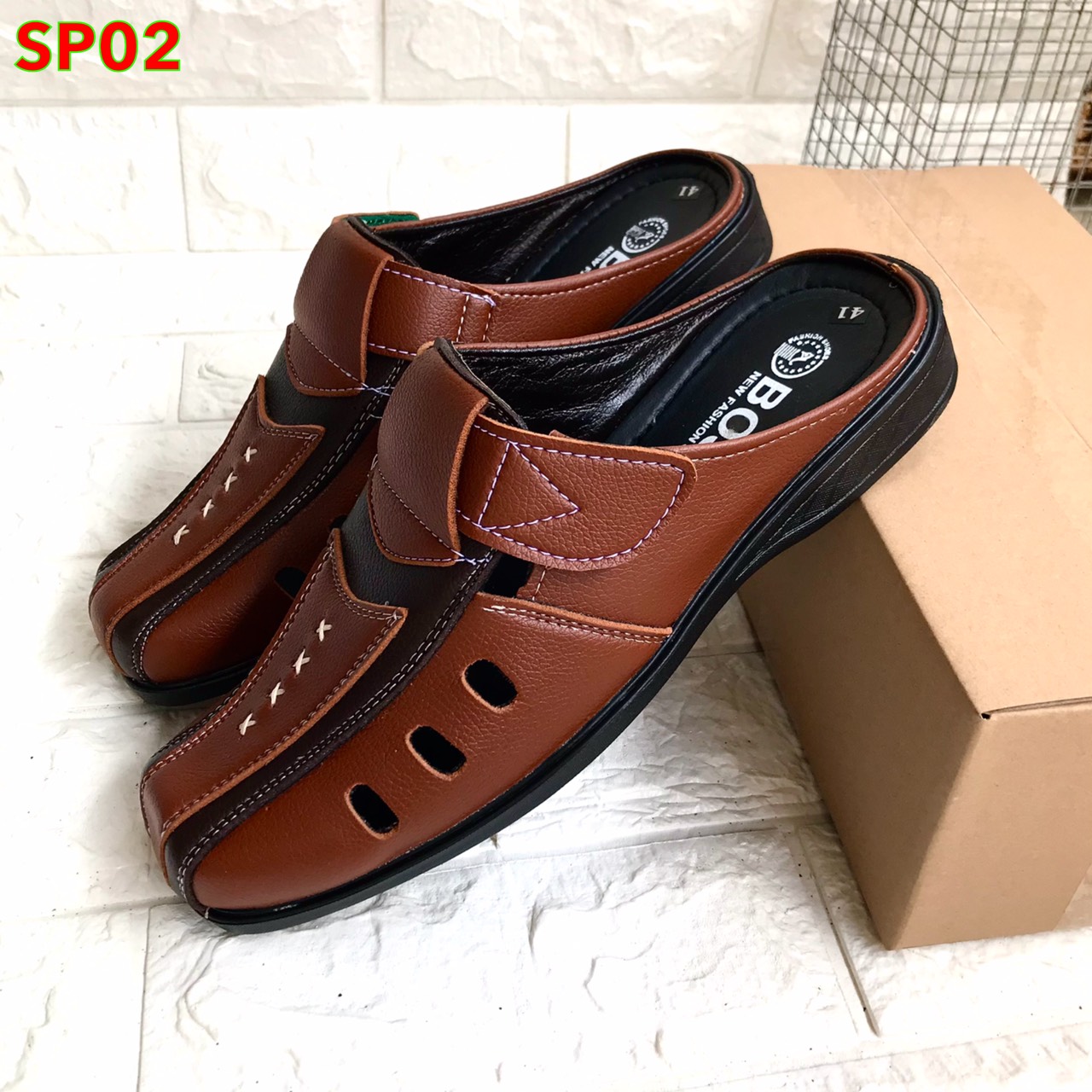 Dép sapo nam mẫu mới..da mềm..mã SP02, size từ 38_43. màu vàng phối nâu,,sang trọng lịch lãm..