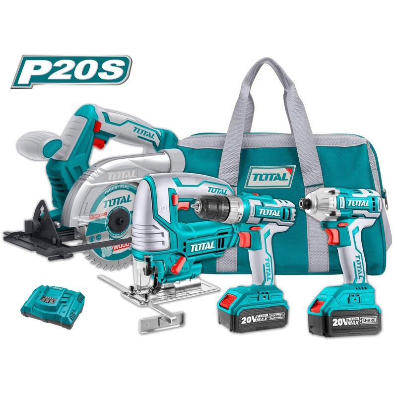 BỘ COMBO 4 MÁY GỒM CƯA ĐĨA TRÒN TSLI1401, CƯA LỌNG TJSLI8501, SIẾT VÍT TIRLI2002 VÀ KHOAN TDLI20024 DÙNG PIN 20V 45NM TOTAL TCKLI2010 - HÀNG CHÍNH HÃNG