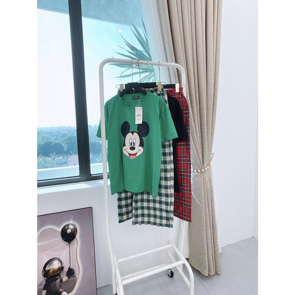 Set bộ nữ áo mickey + quần suông kẻ caro bigsize dễ thương cute