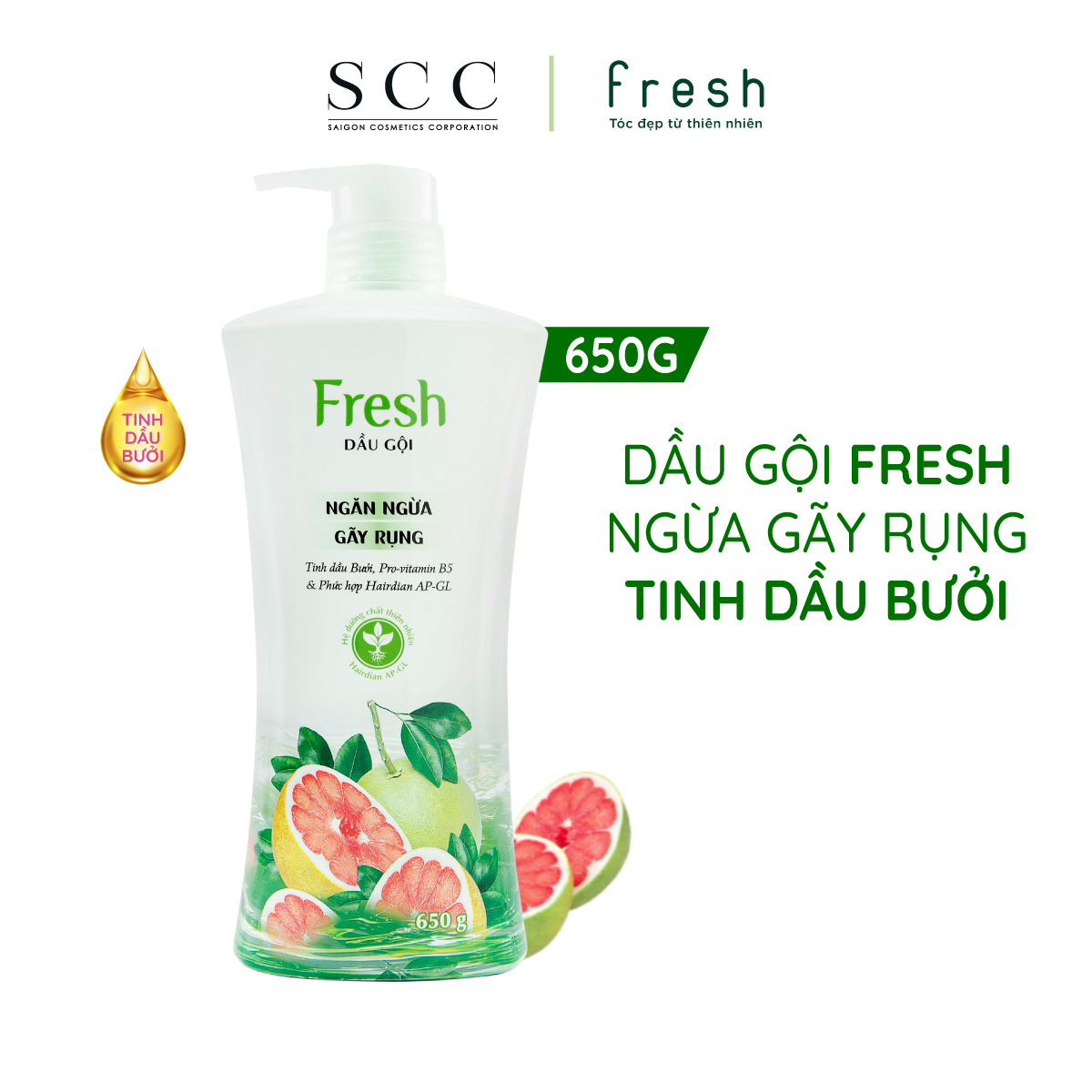 Dầu gội Fresh thiên nhiên Giảm gãy rụng chiết xuất Bưởi hồng ngọc 650g