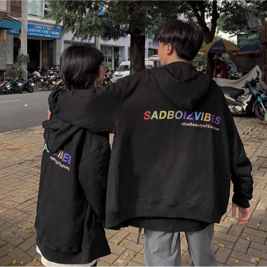 [VIDEO]Áo Khoác Hoodie Thun Nỉ Tay Dài Có Khóa Zip,Mũ Nón 2 Lớp chữ SADBOIZVIBES -Cặp nam Mữ Mặc Chống Nắng Lạnh - M