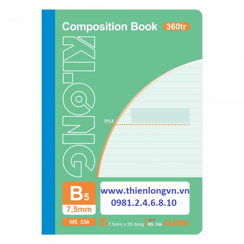 Sổ may dán gáy B5 - 360 trang; Klong 336 bìa xanh lá