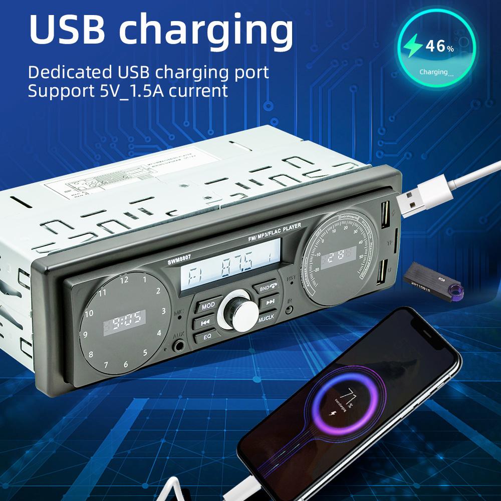 Car Stereo Receiver Single Din BT MP3 Player AM/FM Radio Support Time/Temperature Display Hands-Free Calls U-Disk/TF Card/AUX-in with Remote Controller