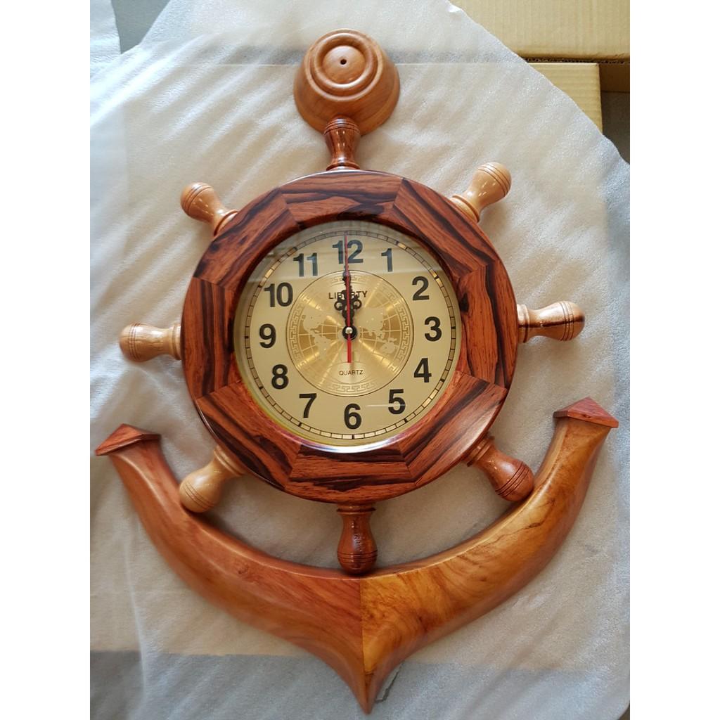 Đồng hồ mỏ neo bằng gỗ gõ mặt gỗ cẩm 60x80cm