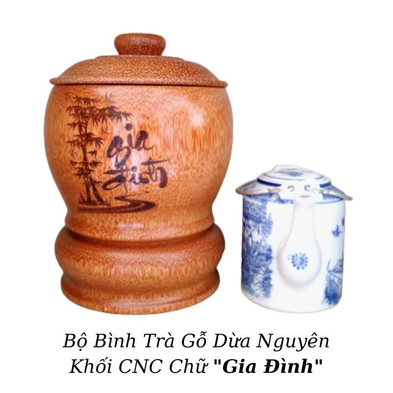 Bộ Bình Trà Gỗ Dừa Có Chân Hoa Văn &quot;Chữ Nhẫn&quot;; &quot;Chữ Gia Đình&quot;; &quot;Chữ Cát Tường&quot;, &quot;Chữ Tài Lộc&quot; - Bình Trà 400 - 700ml