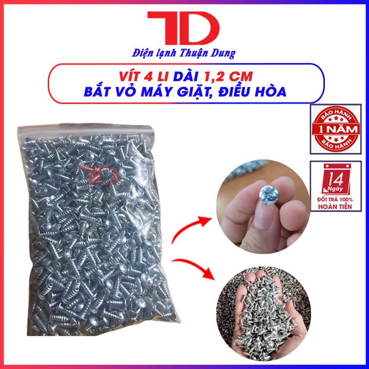 Vít 4 li bắt vỏ(BỊCH/200G), vít bắt vỏ máy giặt điều hòa lò vi sóng máy lọc nước máy lạnh ốc vít dù mạ kẽm 4 ly dài 1,2cm, Điện lạnh Thuận Dung