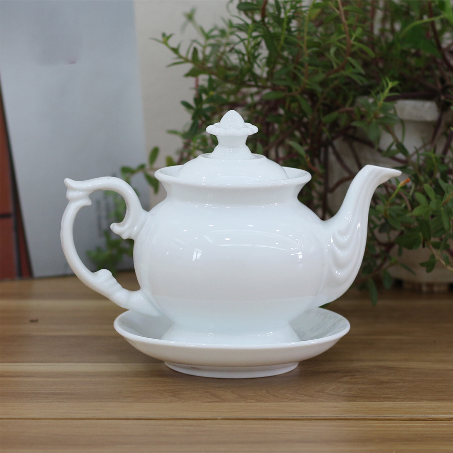 Bộ ấm chén men trắng Cát Tường  - bộ bình trà, bình uống trà cao cấp