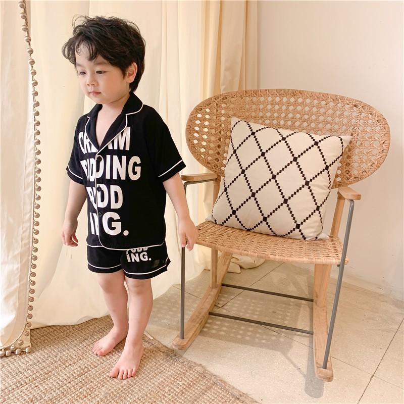 Đồ Bộ Pijama Cộc Tay Cho Bé Chất Lụa Cao Cấp In Chữ SUMO KIDS, Đồ Ngủ Lụa Cộc Tay Trẻ Em Từ 6-27Kg