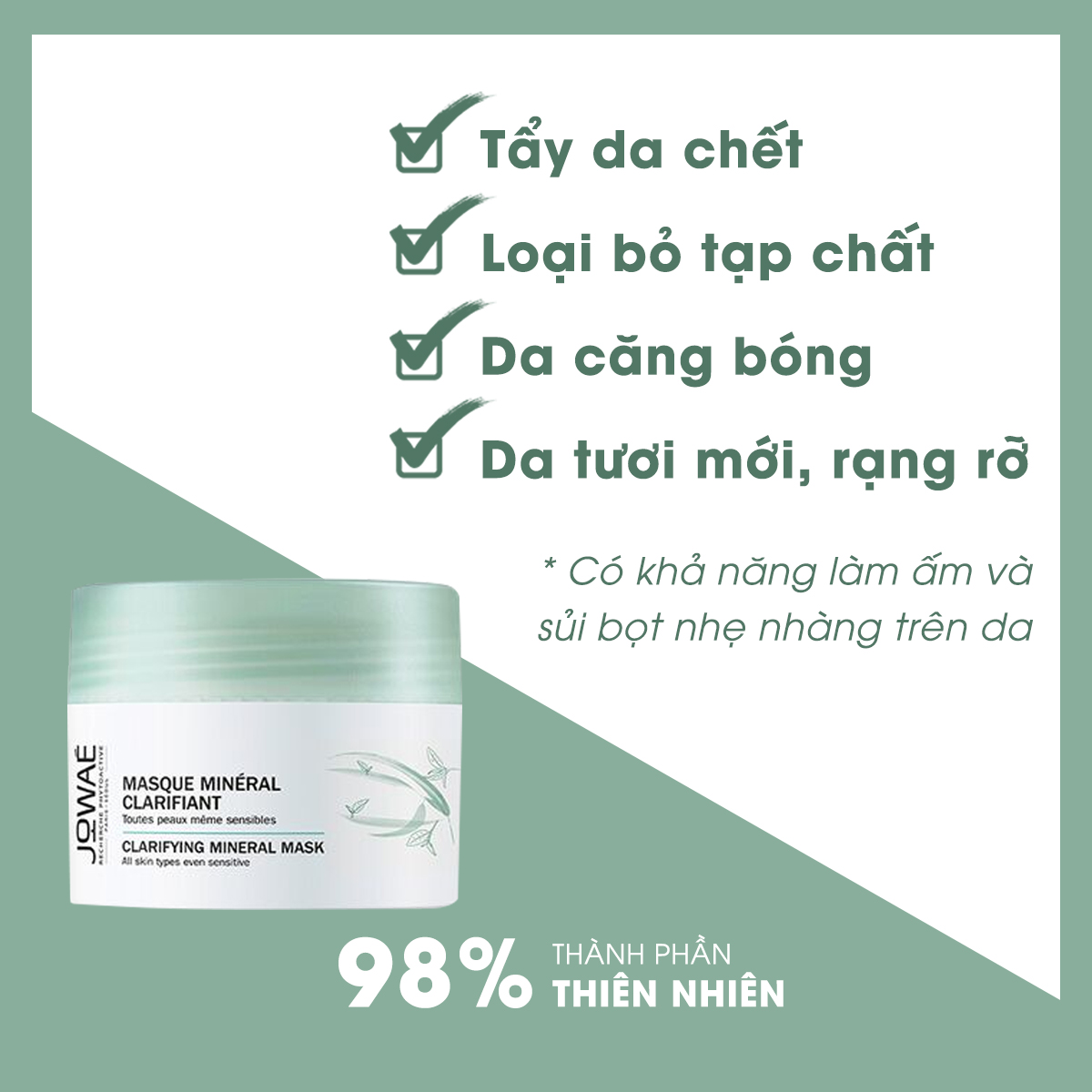 Mặt nạ khoáng tẩy da chết loại bỏ tạp chất làm mịn da JOWAE 50ml Mỹ phẩm thiên nhiên nhập khẩu Pháp