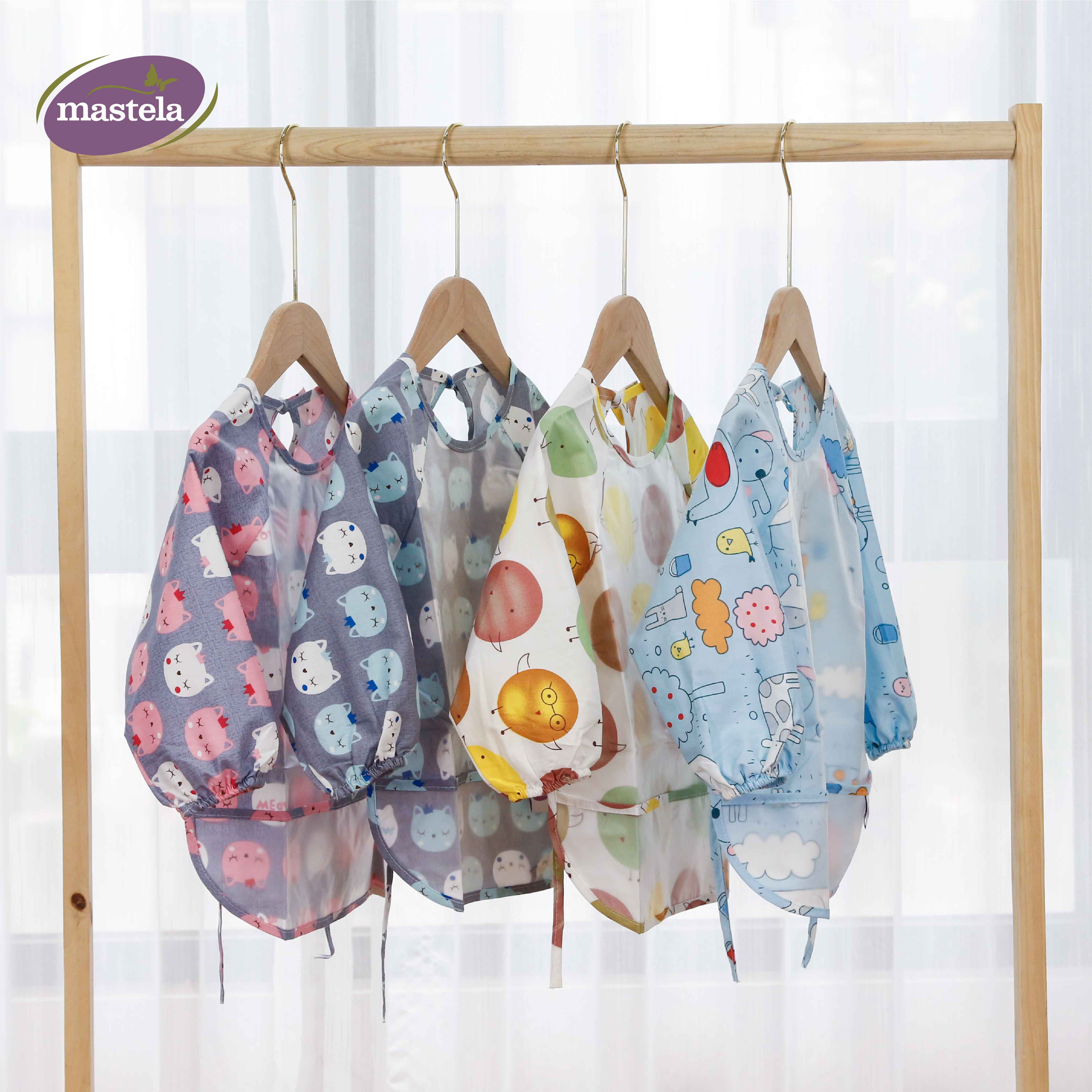 Áo yếm máng dài tay Cotton chống thấm nước cho bé tập ăn dặm, tập vẽ Mastela Dành cho bé từ 0-4 tuổi - Có chọn màu và size