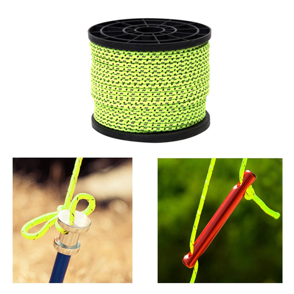 4mm 50m Reflective Camping Awning Cord   Tent Reel Roll Guy Rope Line