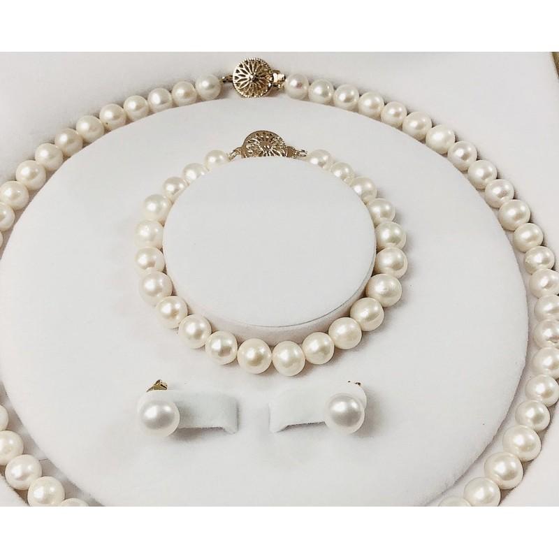 Bộ Trang Sức Chuỗi Hạt Màu Trắng 9 Ly Sang Trọng - Trường Thịnh Ngọc Trai