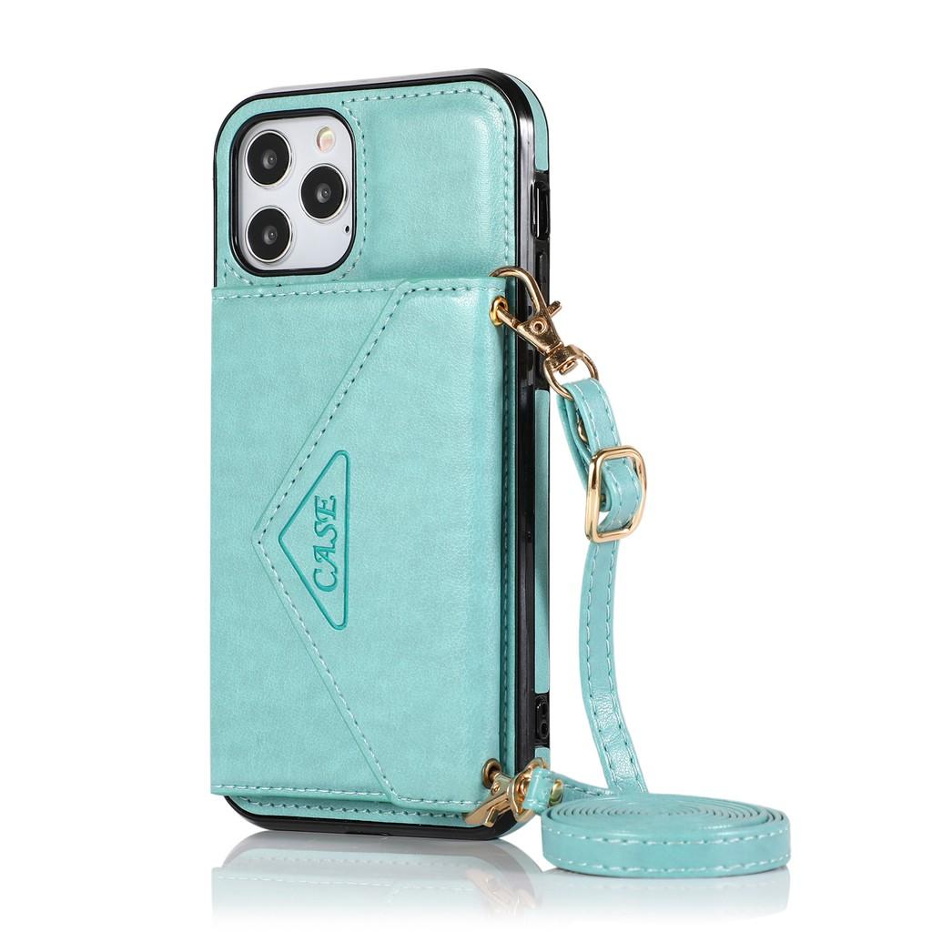 Ốp điện thoại PU kiêm ví đựng thẻ có dây đeo cho iPhone 12 Mini iPhone 11 Pro Max