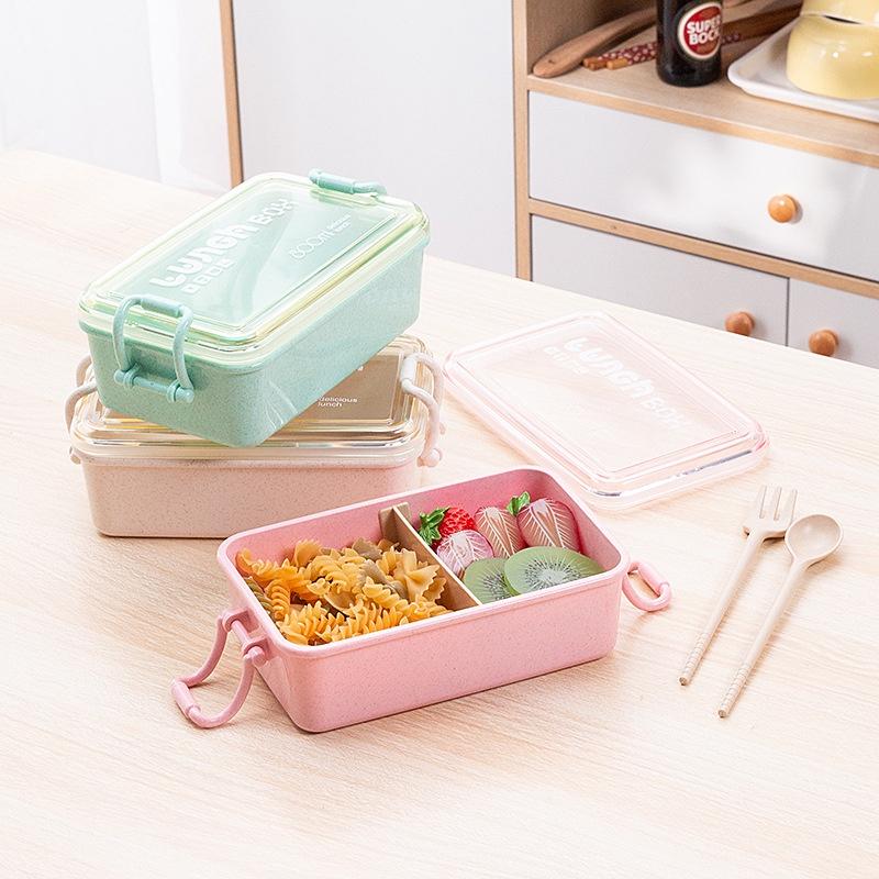 Hộp Cơm Giữ Nhiệt, Hộp Cơm LÚA MẠCH 2 Ngăn Tặng Kèm Nĩa Muỗng Cao Cấp