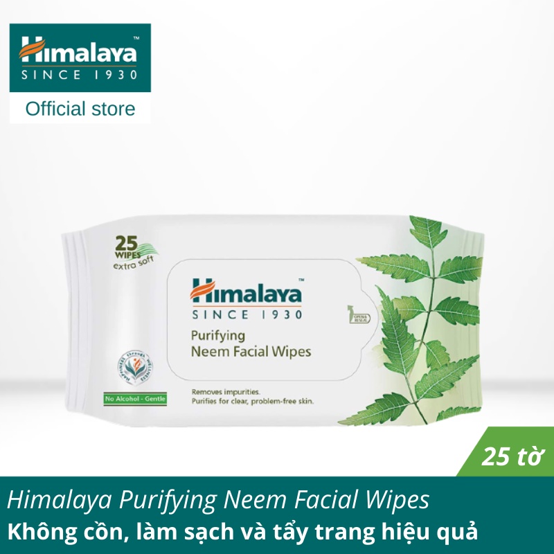 KHĂN ƯỚT TẨY TRANG KHÔNG CHỨA CỒN CHIẾT XUẤT LÁ NEEM HIMALAYA PURIFYING NEEM FACIAL WIPES