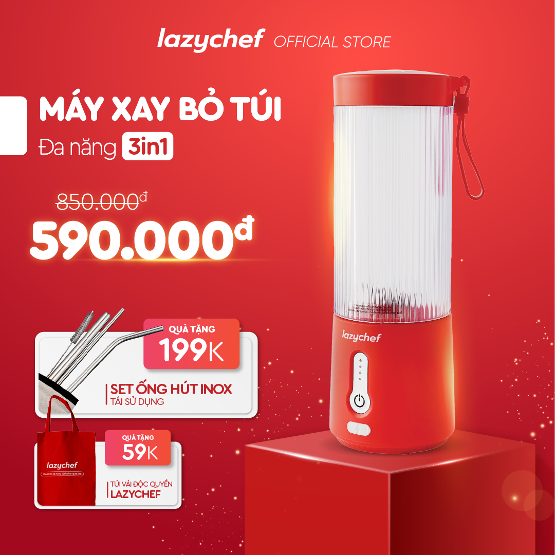 Máy Xay Cầm Tay 3IN1 Sạc Pin Tiện Lợi Lazychef - Máy Xay Đa Năng Sạc Điện, Máy Xay Sinh Tố Trái Cây, Máy Xay Cầm Tay, Hàng Chính Hãng