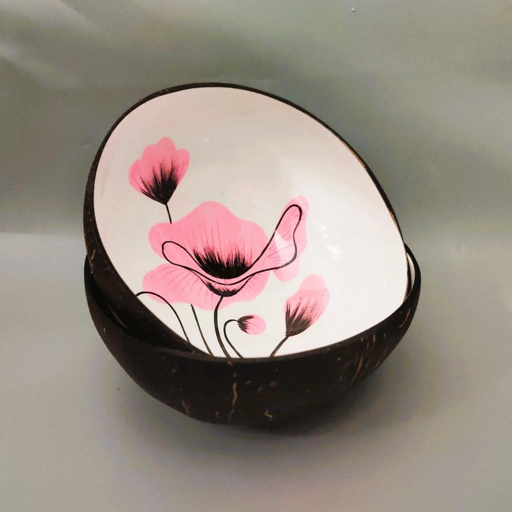 Chén/Gáo Dừa Sơn Mài Thủ Công Hoa Sen Cỡ 13cm, Bát Dừa Nghệ Thuật, Chụp Ảnh Decor