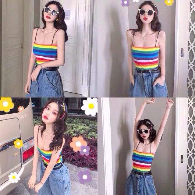 Video_Áo 2 dây croptop vuông cotton sọc 7 màu