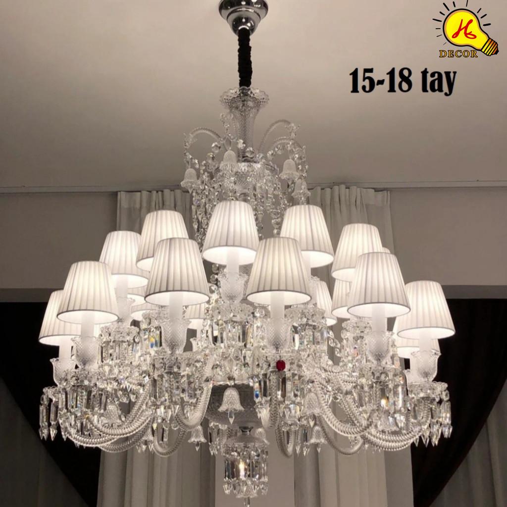 Đèn chùm pha lê trắng 24 tay BACCARAT bản đầy đủ chuông cao cấp phòng khách phong cách bắc âu HQ DECOR (HÀNG NHẬP KHẨU)