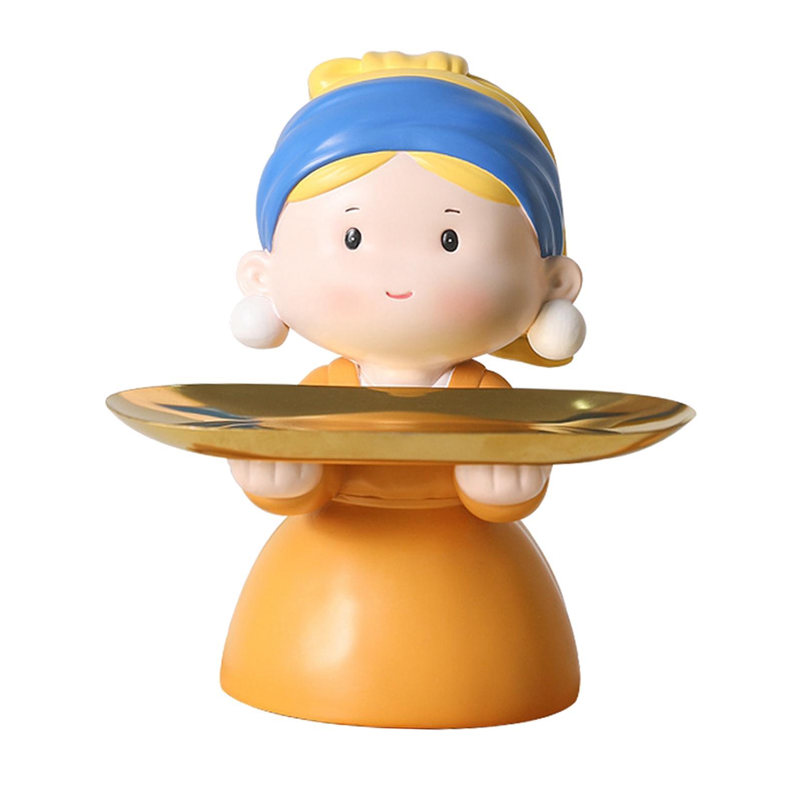 Nordic Girl Figurine Statue Fruit Serving Plate Cosmetic Vanity Tray