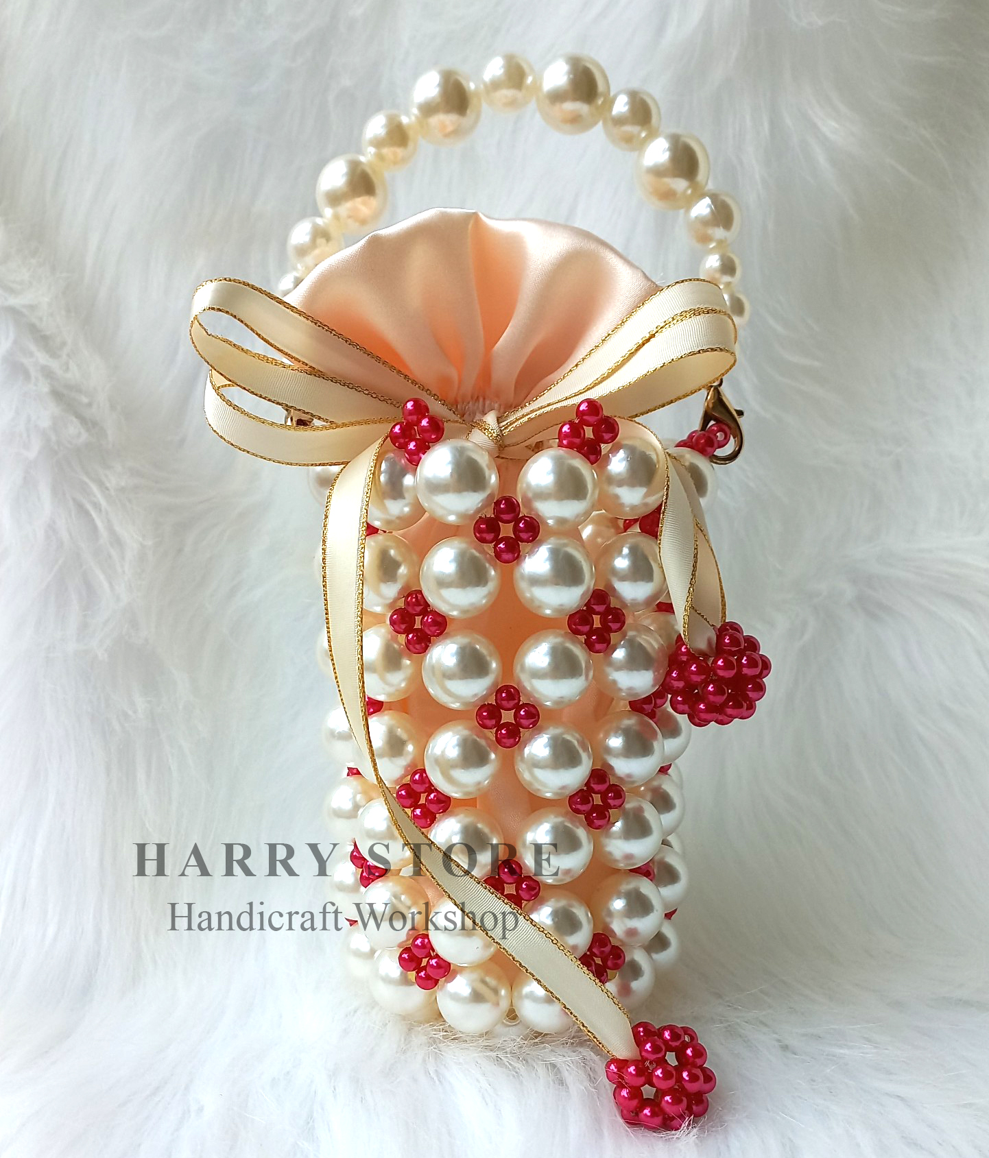 Túi ngọc trai nữ HRRB1-DD tự đan handmade túi đi dự tiệc sang trọng