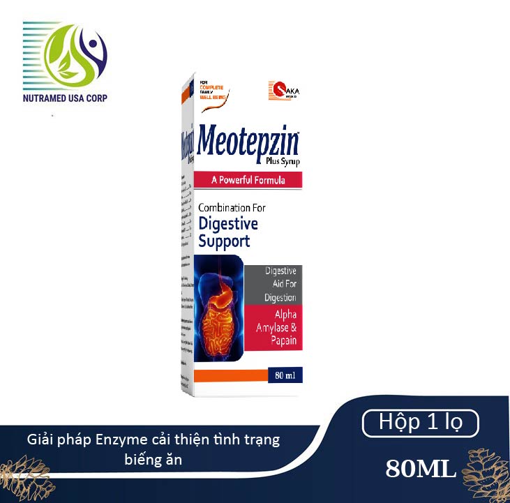 MEOTEPZIN Plus [ Hộp 80ml ] - Giải pháp enzyme , cải thiện tình trạng biếng ăn -  Nhà máy liên doanh với Medinej -USA và đạt chuẩn GMP -WHO