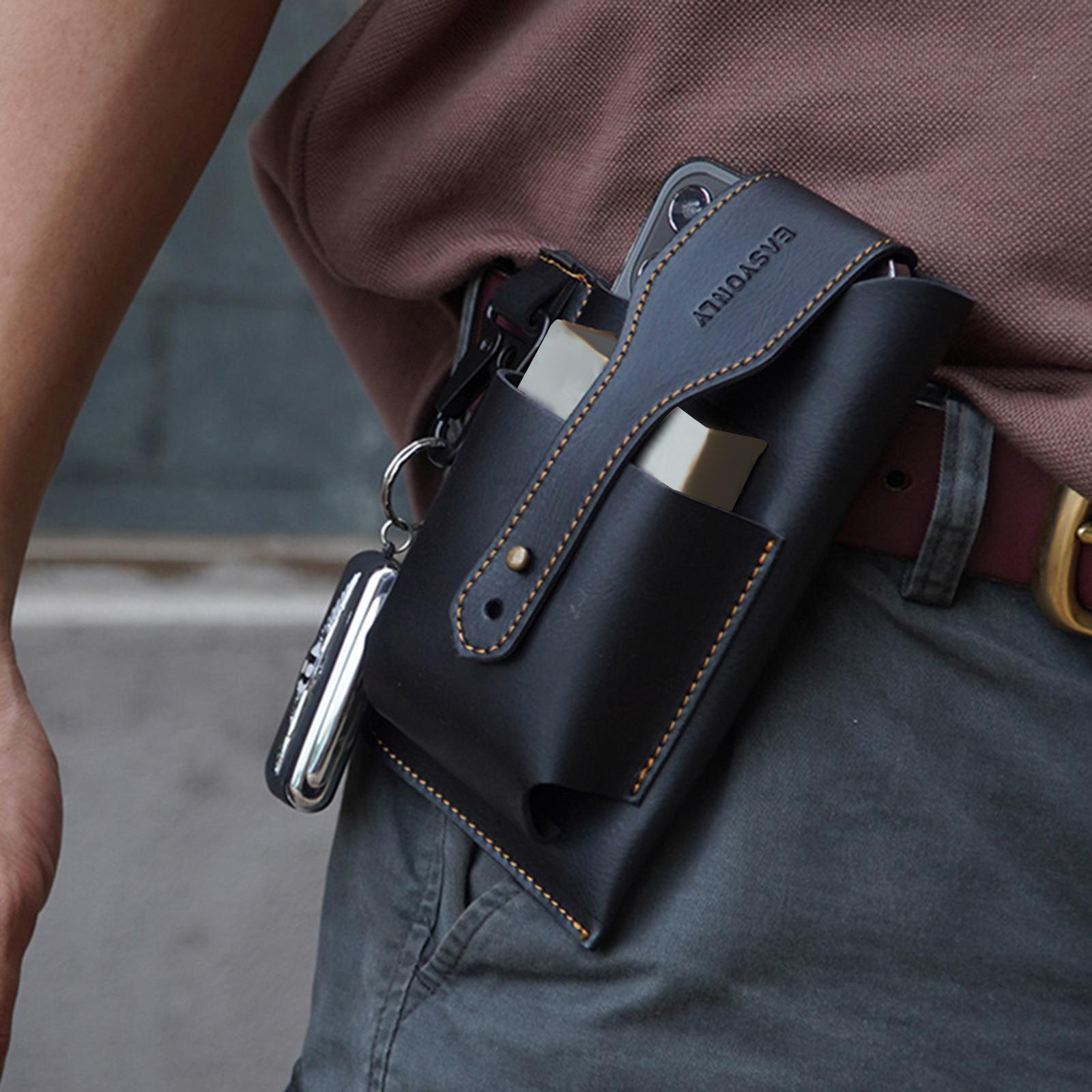 Vintage Men Waist Multifunction PU Leather Phone Case Waist Cover , Black