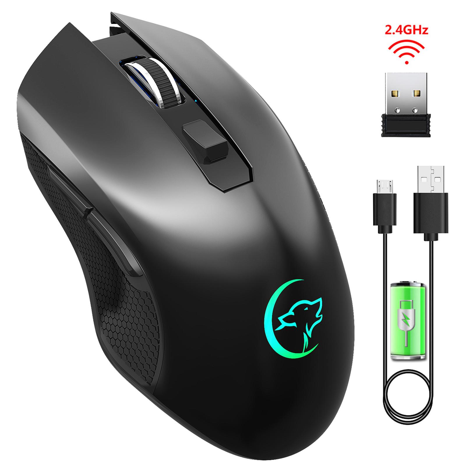 Chuột Không Dây, 2.4G RGB LED Chuột Máy Tính Có Dây USB Thu-Di Động Máy Tính Chuột Cho Máy Tính, máy Tính Bảng, Laptop-Đen