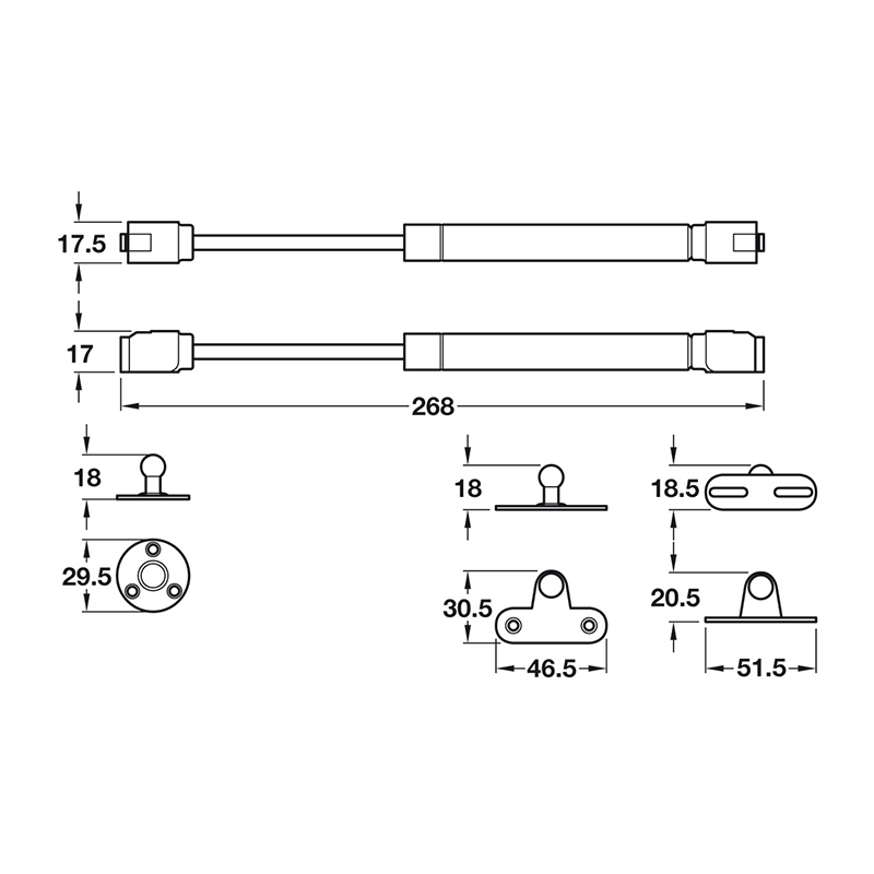 Pittong đẩy cánh tủ, lực 60N Hafele - 373.82.906