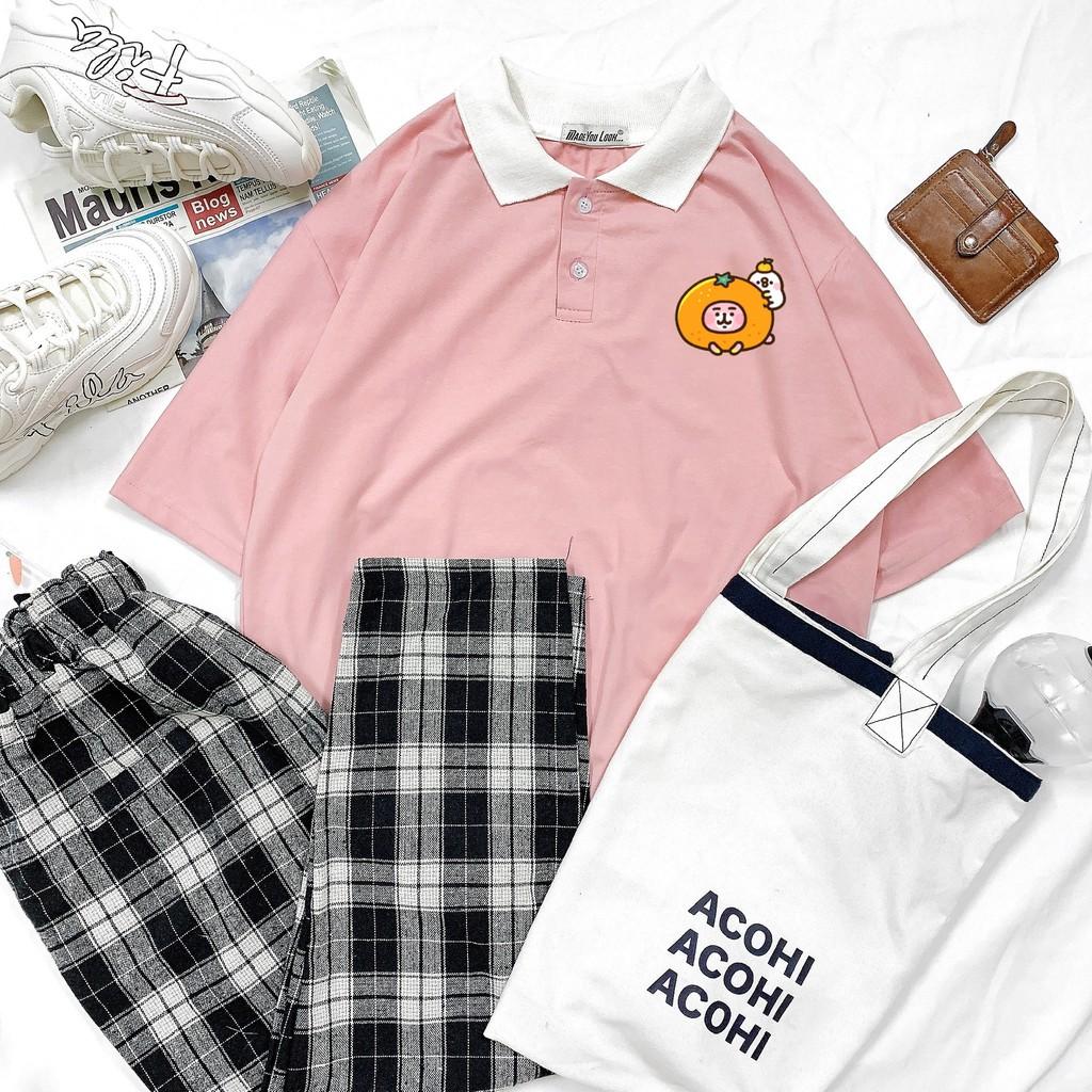 Polo Áo Thun Có Cổ Tay Lỡ Unisex THỎ QUẢ CAM Form Rộng Ulzzang