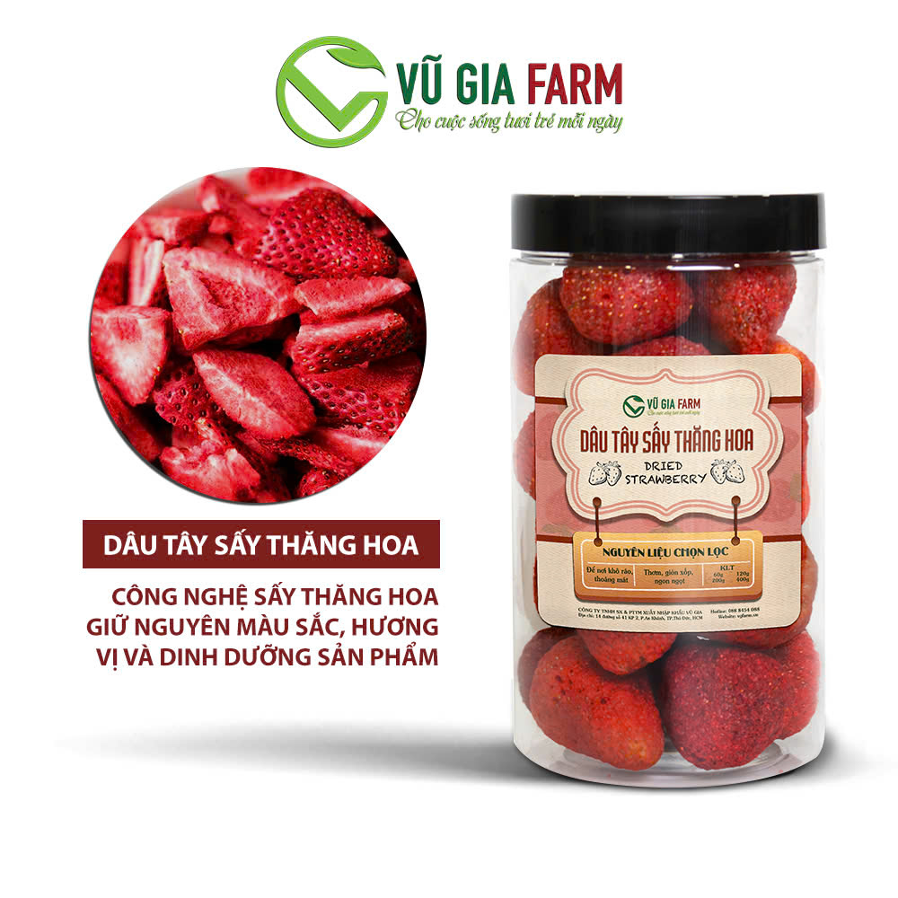 Dâu Tây Sấy Thăng Hoa Nguyên Quả (60g/hũ) - giòn, không đường, chua ngọt nguyên vị