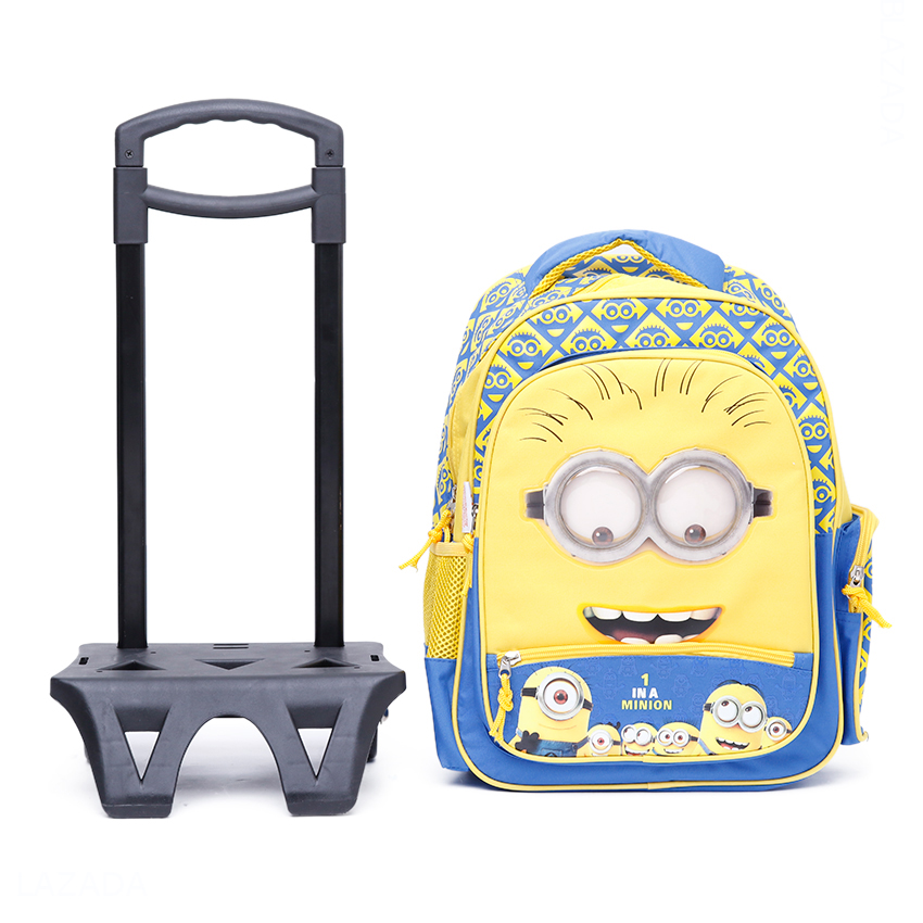 Balo kéo trẻ em 15'' hình Minions với đôi mắt nhúc nhích siêu đáng yêu màu vàng xanh dương dành cho học sinh ,bé trai - BLKMI15VX (35x18x42cm)