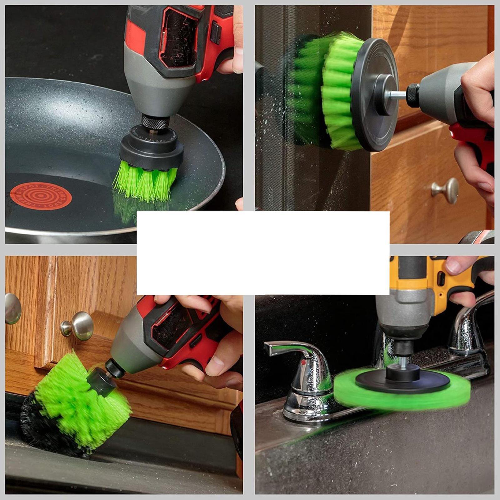 5Pcs Home Drill Brush Attachment - Bathroom Surfaces Tub, Shower, Tile and Grout All Purpose Power Scrubber Cleaning Kit Grout Drill Brush Set