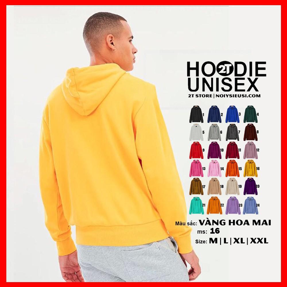 Áo hoodie unisex 2T Store H16 màu vàng hoa Mai khoác nỉ chui đầu nón 2 lớp dày dặn đẹp chất lượng