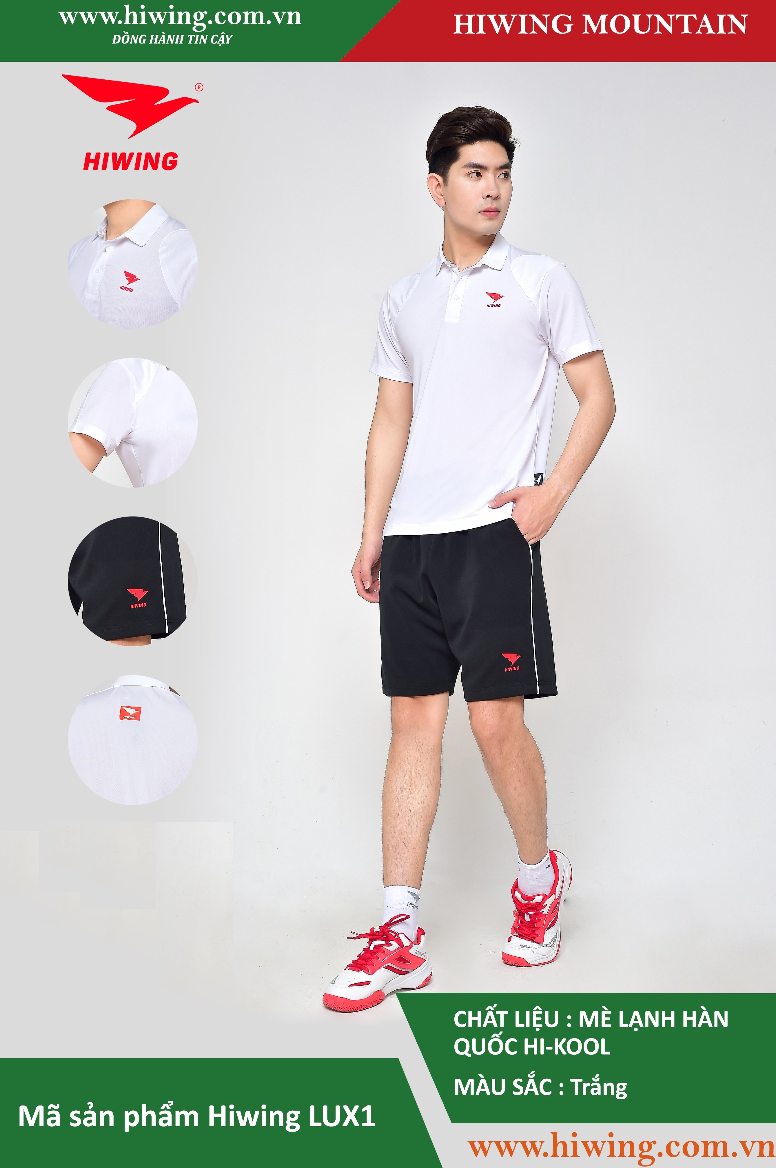 Áo tennis, áo cầu lông Hiwing Mountain Lux 1 màu trắng