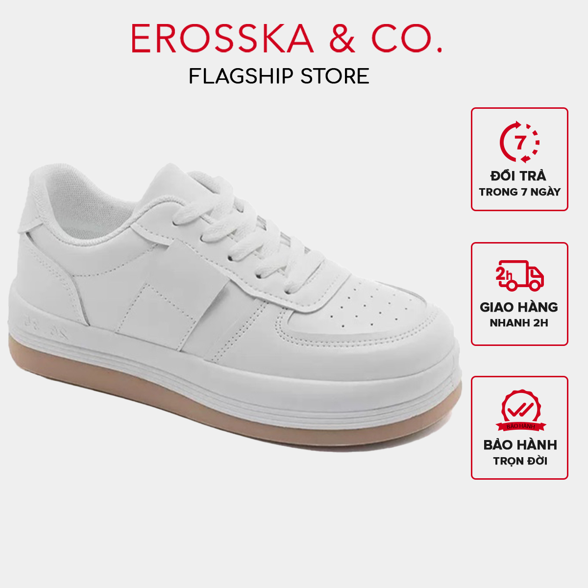 Erosska - Giày sneaker đi học đế bánh mì mũi tròn kiểu dáng đơn giản dễ phối  - GS018