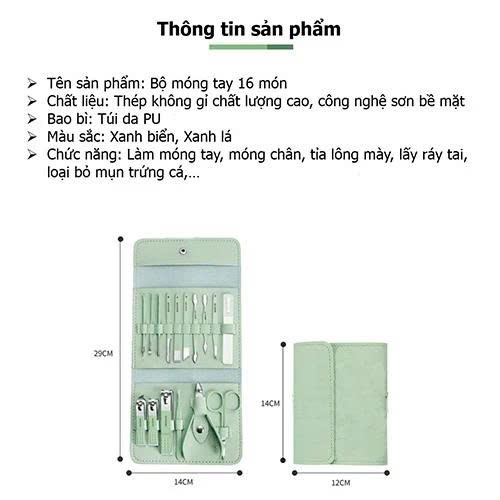 Bộ Kềm Cắt Móng Tay 16 Món Cao Cấp Có Hộp Đựng Sang Trọng Tiện Dụng Cho Nam Nữ