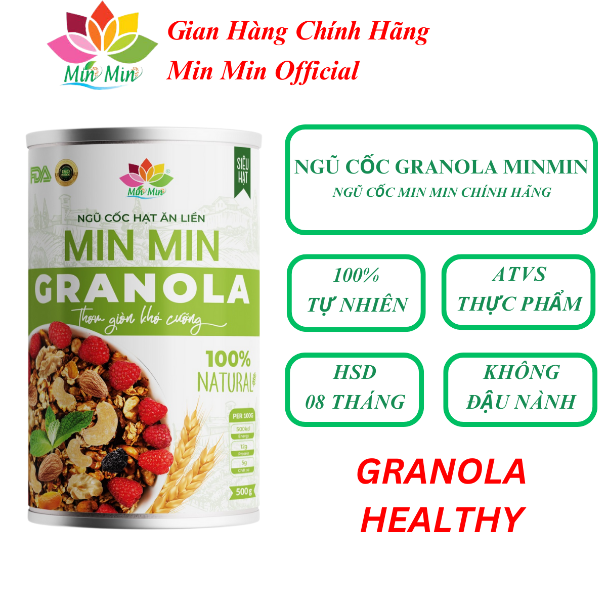 2 Hộp Ngũ Cốc Granola Min Min - Ngũ Cốc Hạt Ăn Liền Granola Min Min