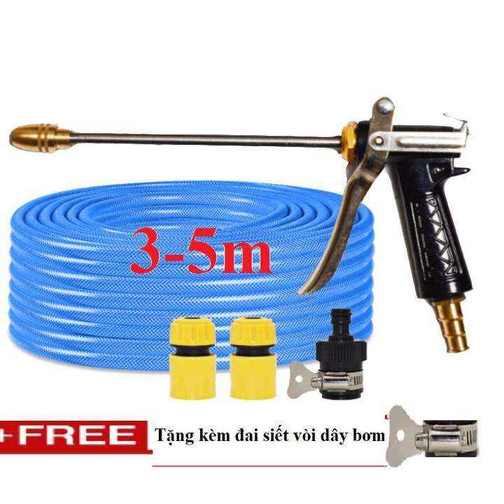 Bộ dây vòi xịt nước rửa xe,tưới cây .tăng áp 3 lần,loại 3m,5m 206318 đầu đồng,cút,nối nhựa đen+ tặng đai