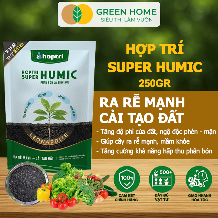 Phân Bón Lá Hợp Trí Super Humic GreenHome, Gói 250gr, Rễ Mạnh, Cây Khỏe, Đất Tơi Xốp, Phì Nhiêu