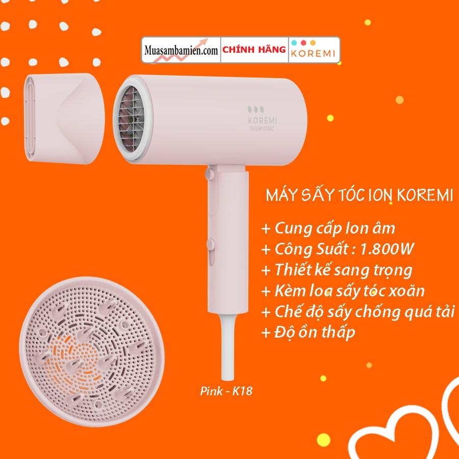 Máy sấy tóc cao cấp sấy nóng lạnh chuẩn salon công suất 1800W sấy tóc Koremi có ion âm bảo vệ tóc
