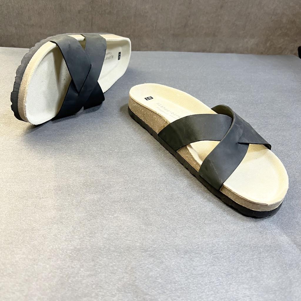 Dép đế trấu birken da bó sáp nam nữ unisex quai ngang chéo bigsize 35 - 43 chính hãng Hishoo S107