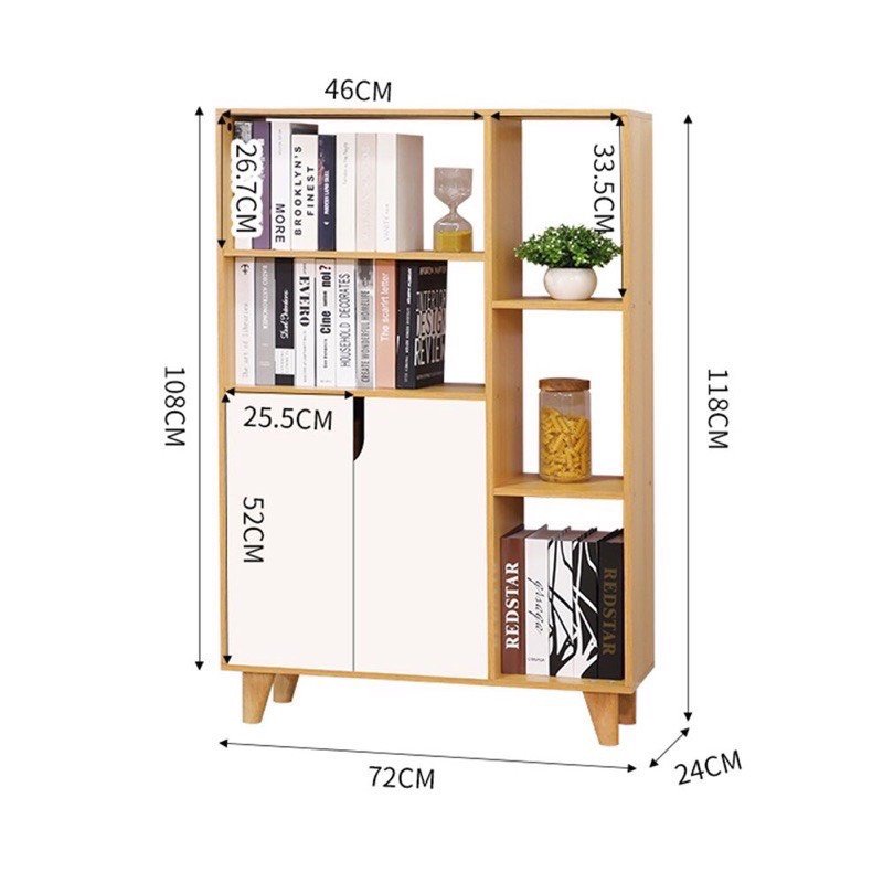 Kệ Để Sách, Tủ Gỗ Nhiều Ngăn Để Đồ Đa Năng Có 2 Cánh