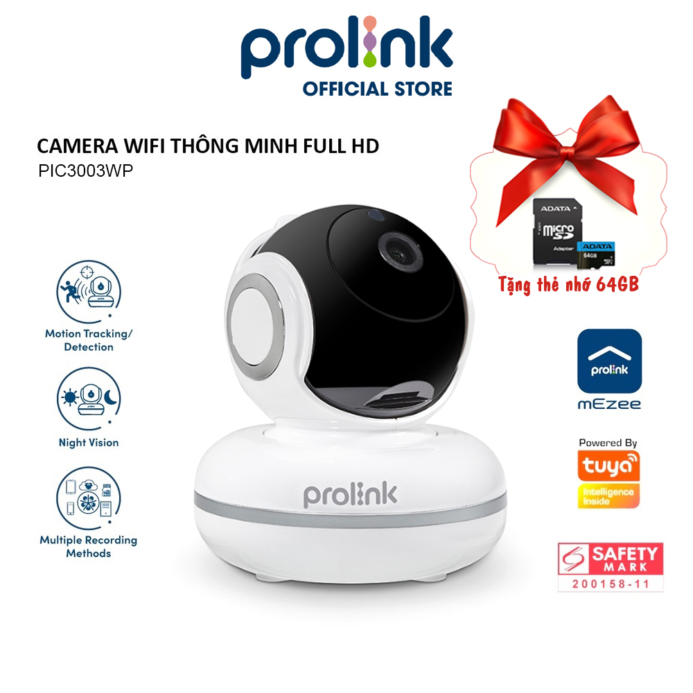 Camera Wifi PROLiNK PIC3003WP thông minh giá rẻ, siêu nét Full HD 1080P, góc nhìn rộng, âm thanh 2 chiều - Hàng chính hãng