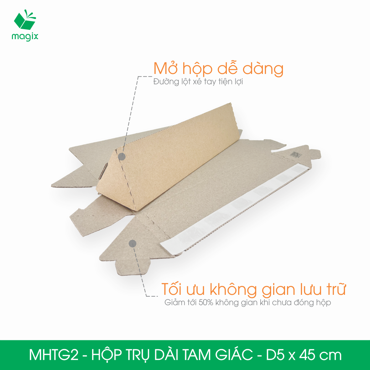 MHTG2 - D5x45 cm - 60 Hộp trụ dài tam giác thay thế ống giấy - Hộp carton đóng gói hàng