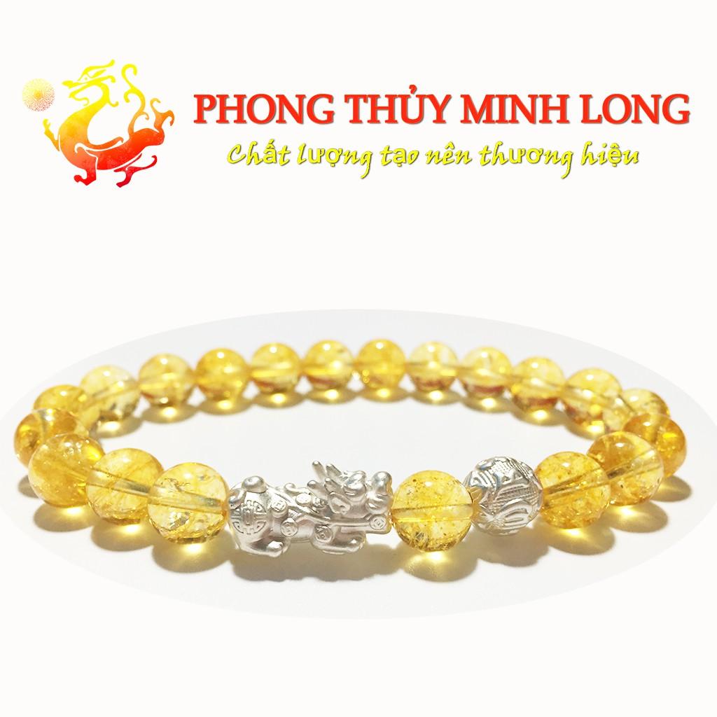 Vòng tay đá. Thach Anh Vàng chất lượng 5A mix Tỳ Hưu và 1 hạt Kim Tiền Bạc hợp người mệnh Thổ và Kim